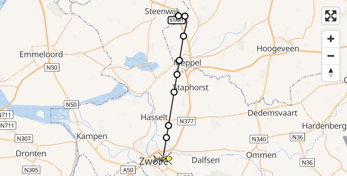 Routekaart van de vlucht: Lifeliner 4 naar Zwolle, van Helomaweg
