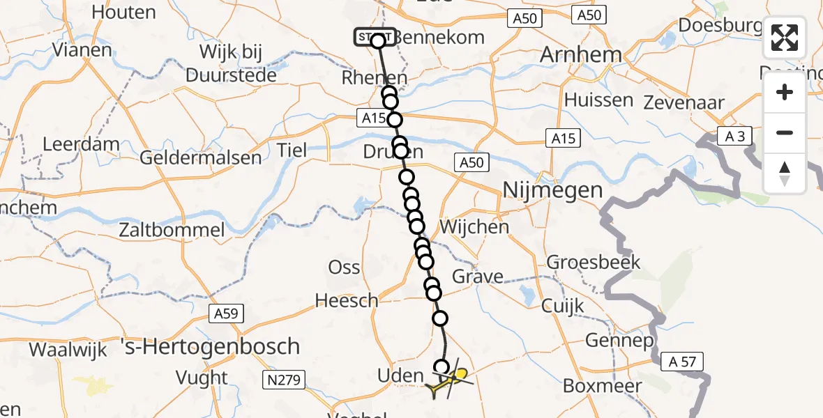 Routekaart van de vlucht: Lifeliner 3 naar Vliegbasis Volkel, Middenweg