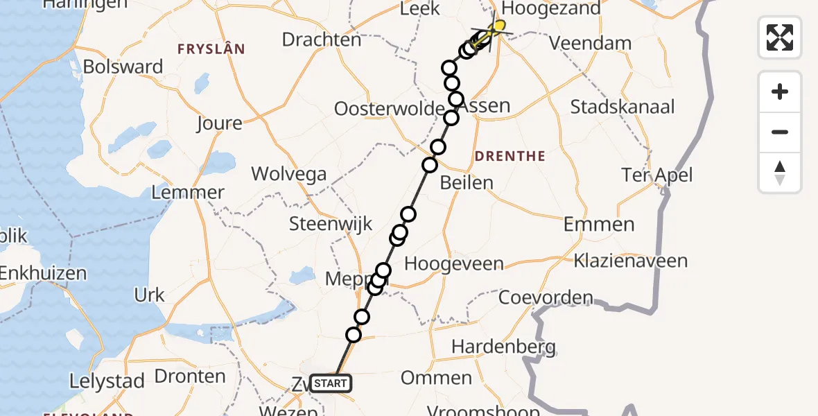 Routekaart van de vlucht: Lifeliner 4 naar Groningen Airport Eelde, Dokter van Heesweg