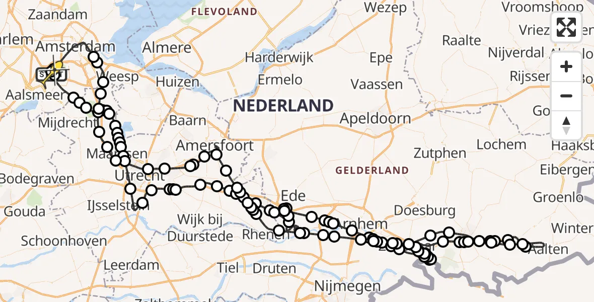 Routekaart van de vlucht: Politieheli naar Schiphol, Aalsmeer