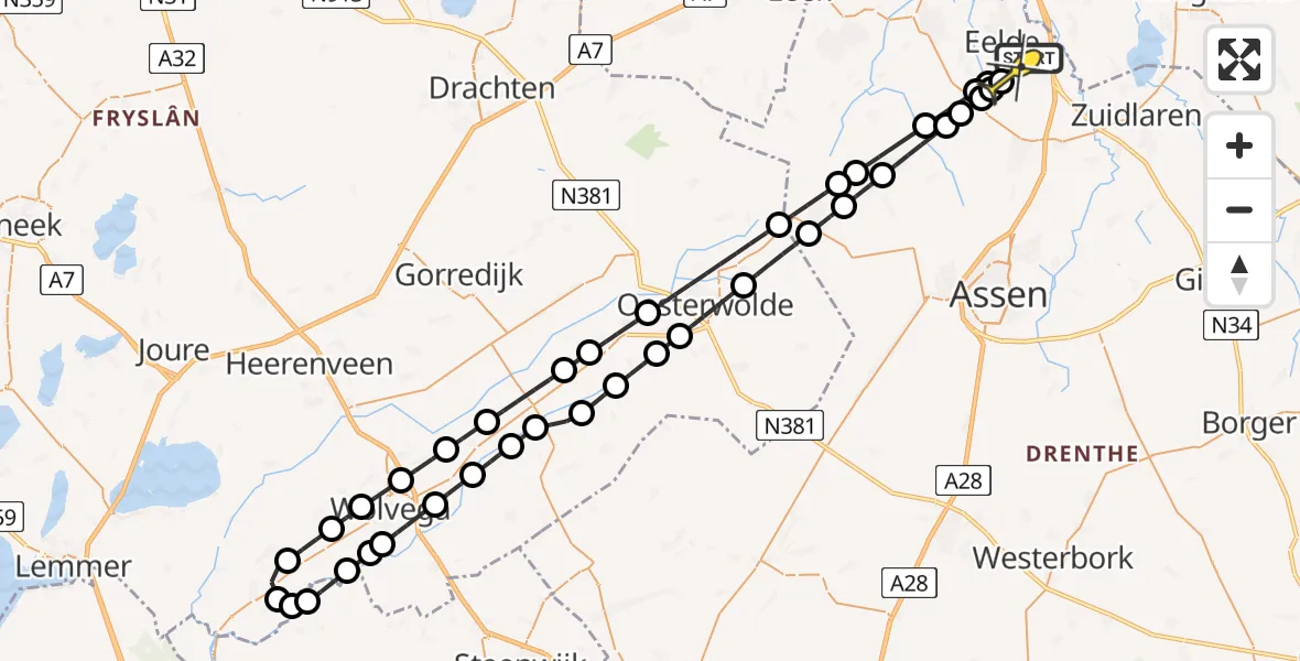 Routekaart van de vlucht: Lifeliner 4 naar Groningen Airport Eelde, Lugtenbergerweg