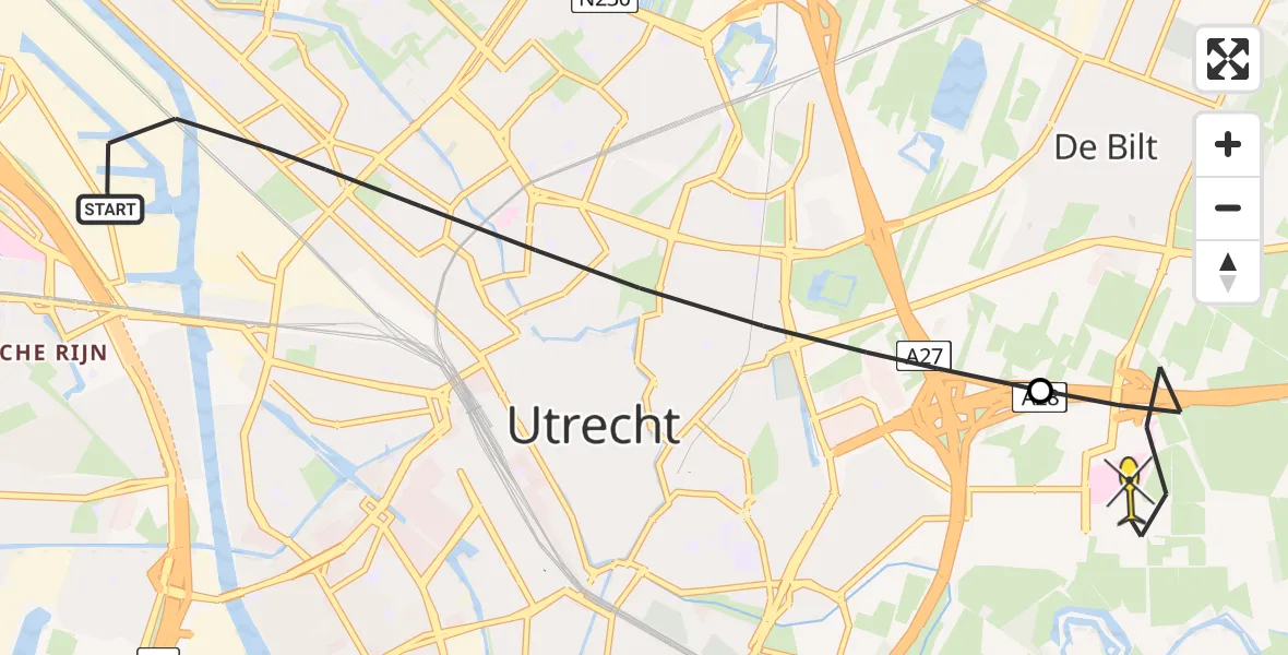 Routekaart van de vlucht: Lifeliner 1 naar Universitair Medisch Centrum Utrecht, St.-Ludgerusstraat