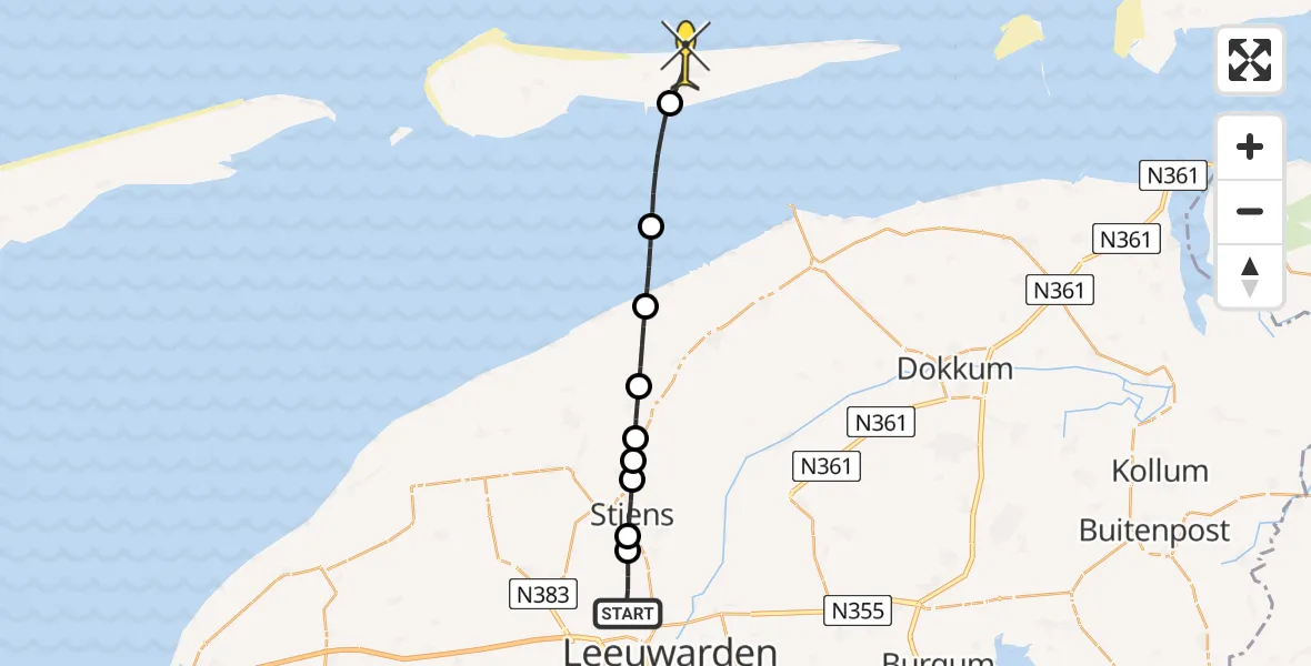 Routekaart van de vlucht: Ambulanceheli naar Buren, Keegsdijkje