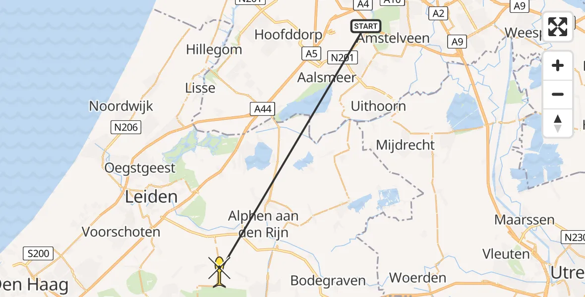 Routekaart van de vlucht: Politiehelikopter naar Hazerswoude-Dorp