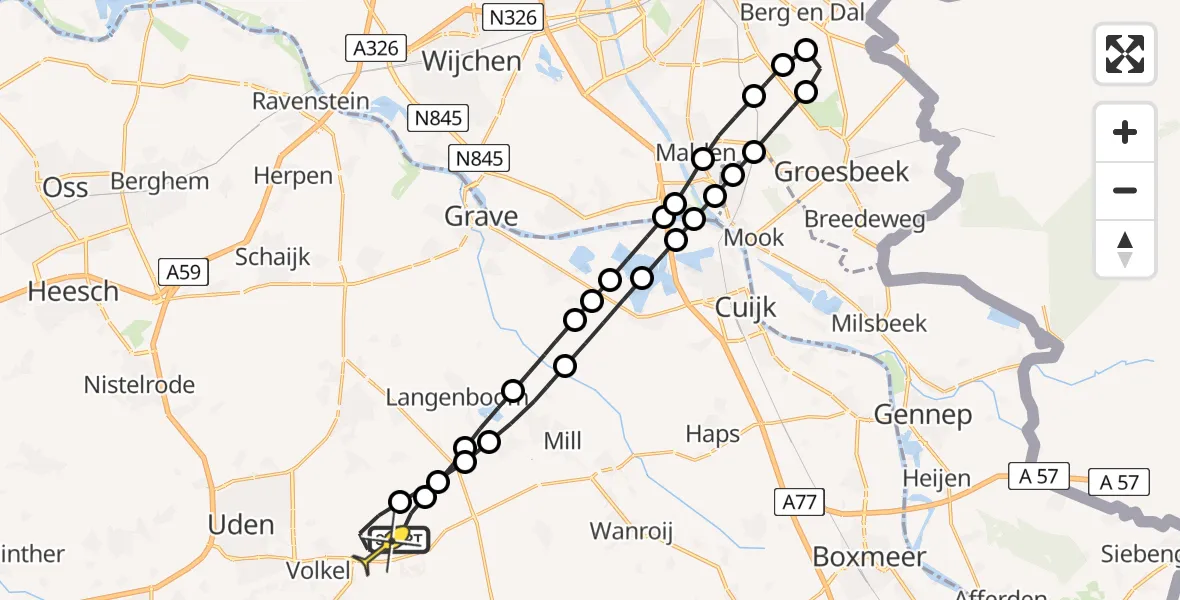 Routekaart van de vlucht: Lifeliner 3 naar Vliegbasis Volkel, Trentsedijk