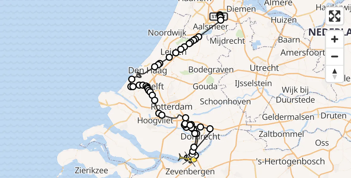 Routekaart van de vlucht: Politiehelikopter naar Moerdijk, Goede Ree