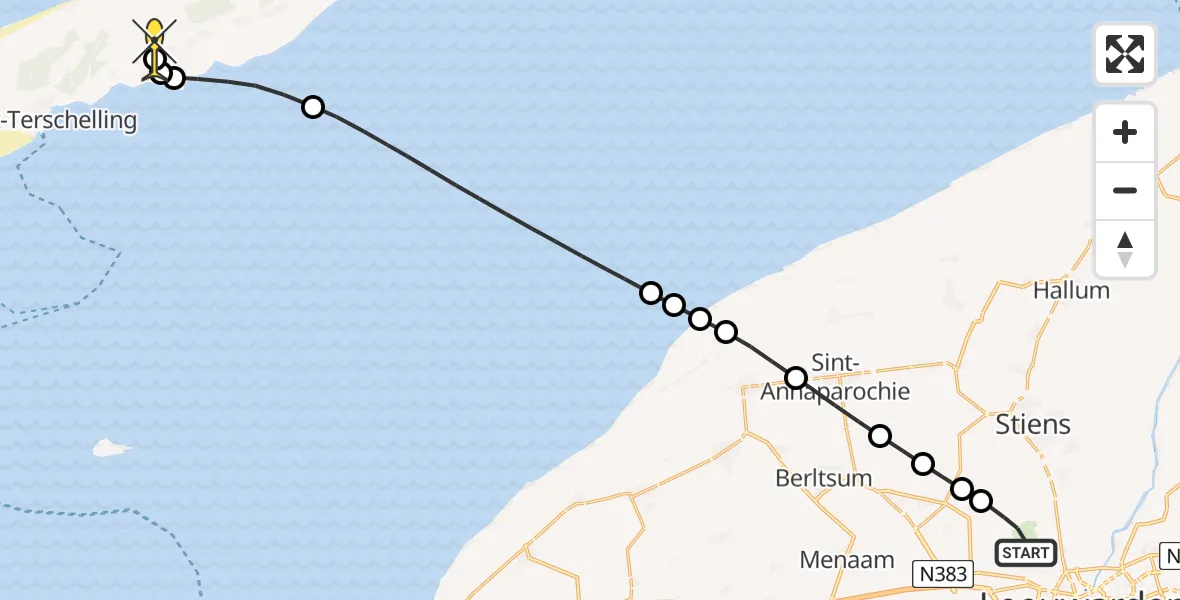 Routekaart van de vlucht: Ambulanceheli naar Midsland, Keegsdijkje