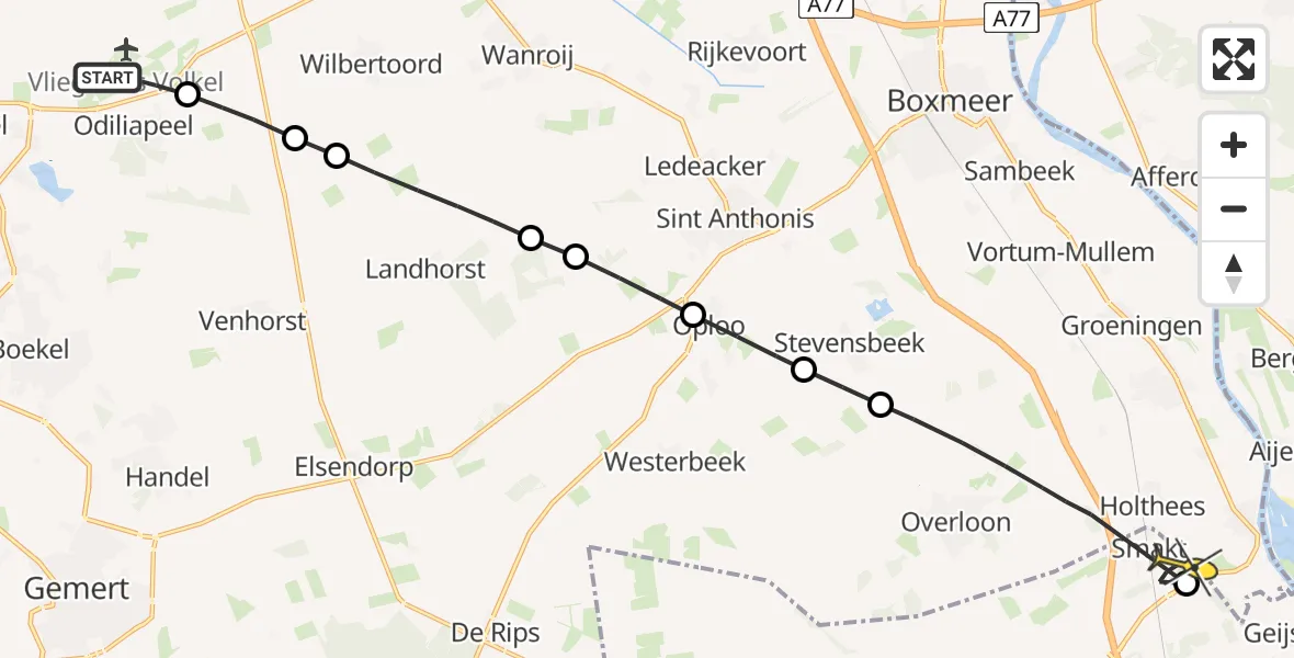 Routekaart van de vlucht: Lifeliner 3 naar Smakt, Zeelandsedijk