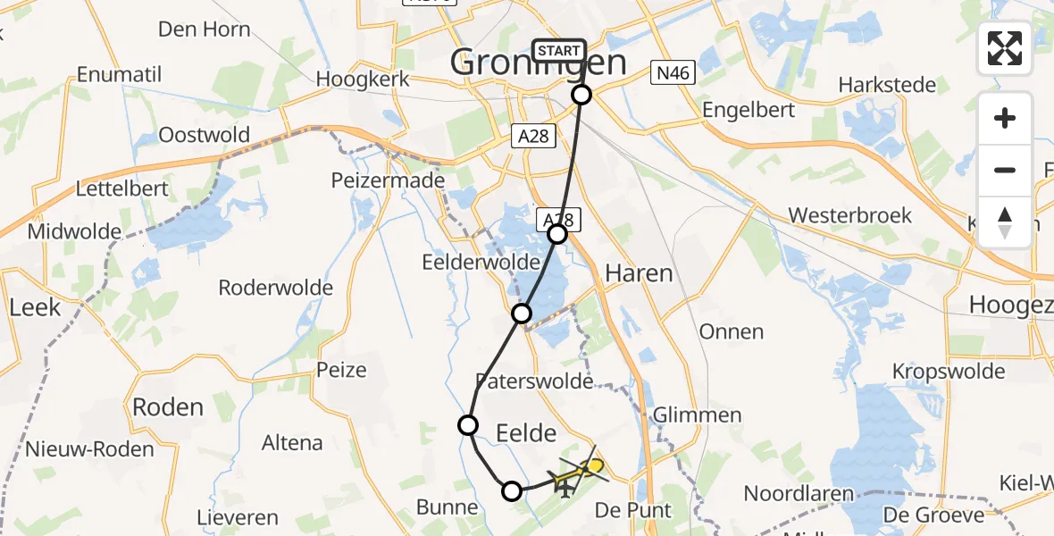 Routekaart van de vlucht: Lifeliner 4 naar Groningen Airport Eelde, Eemskanaal