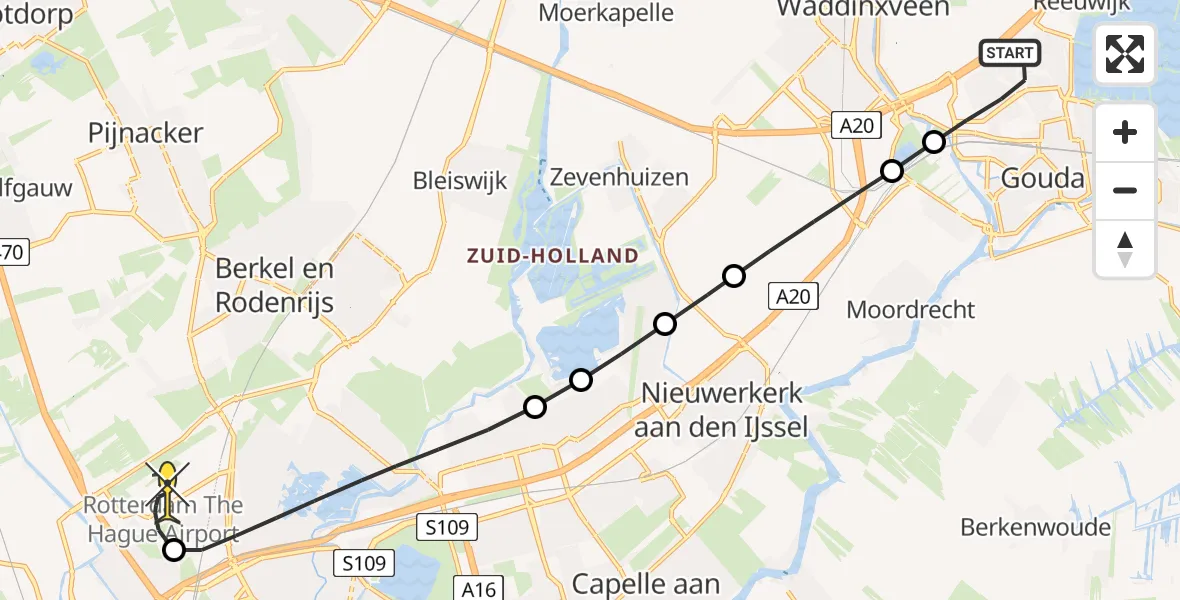 Routekaart van de vlucht: Lifeliner 2 naar Rotterdam The Hague Airport, Zesde Heesterhof