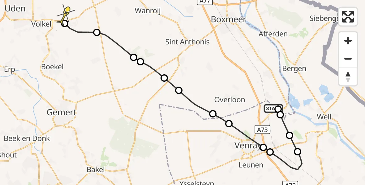 Routekaart van de vlucht: Lifeliner 3 naar Vliegbasis Volkel, Monseigneur Geurtsstraat