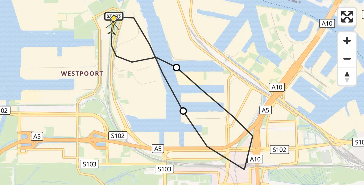 Routekaart van de vlucht: Lifeliner 1 naar Amsterdam Heliport, Westhaven