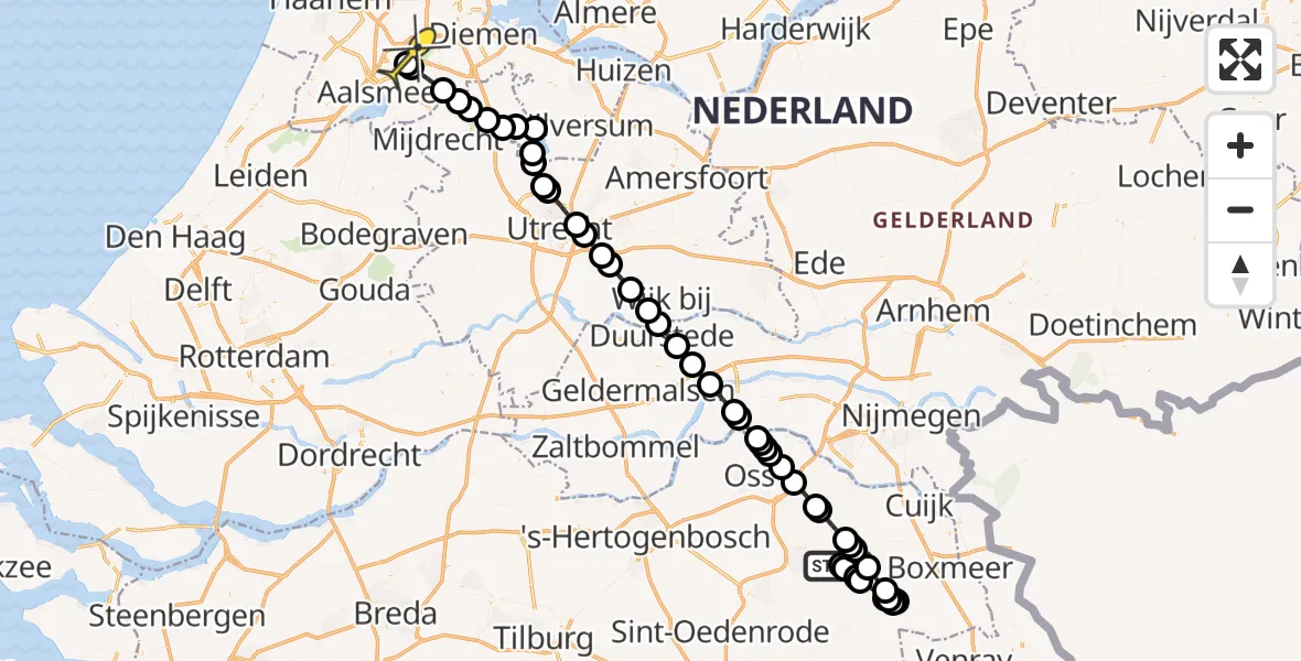 Vluchtroute Politiehelikopter van Vliegbasis Volkel naar Schiphol