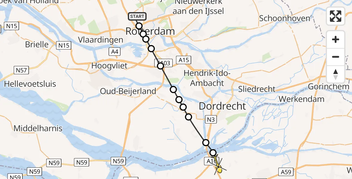 Routekaart van de vlucht: Lifeliner 2 naar Lage Zwaluwe, Rotterdam Airportplein