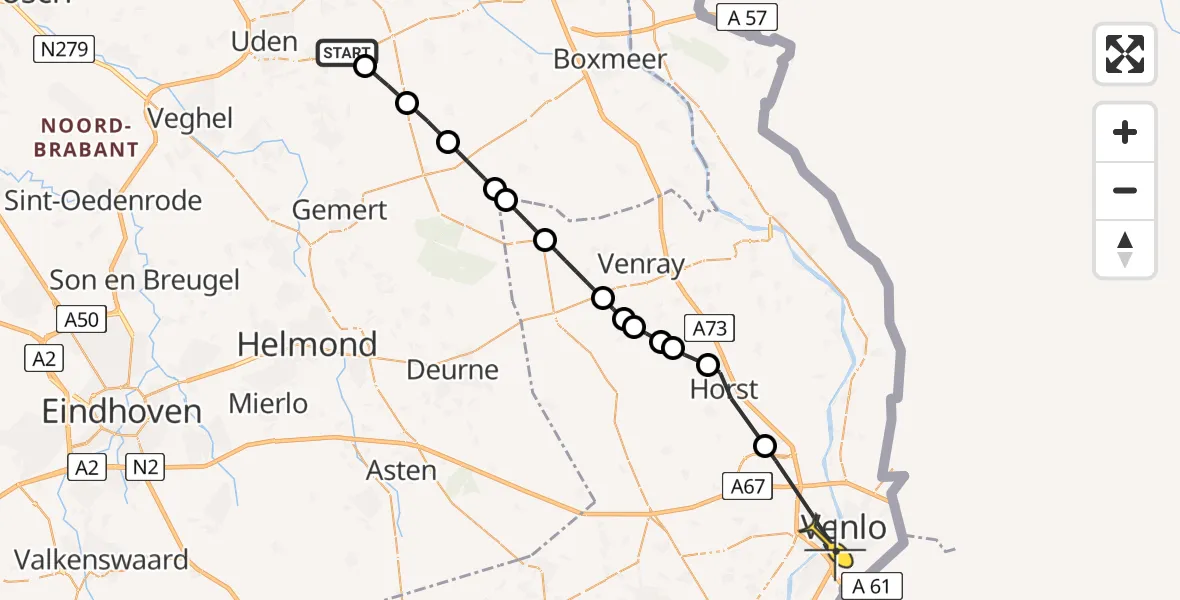Routekaart van de vlucht: Lifeliner 3 naar Venlo, Tarwestraat
