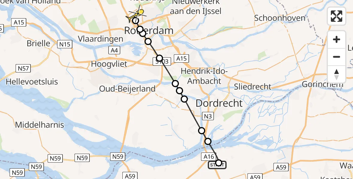Routekaart van de vlucht: Lifeliner 2 naar Rotterdam The Hague Airport, Dirk de Botsdijk