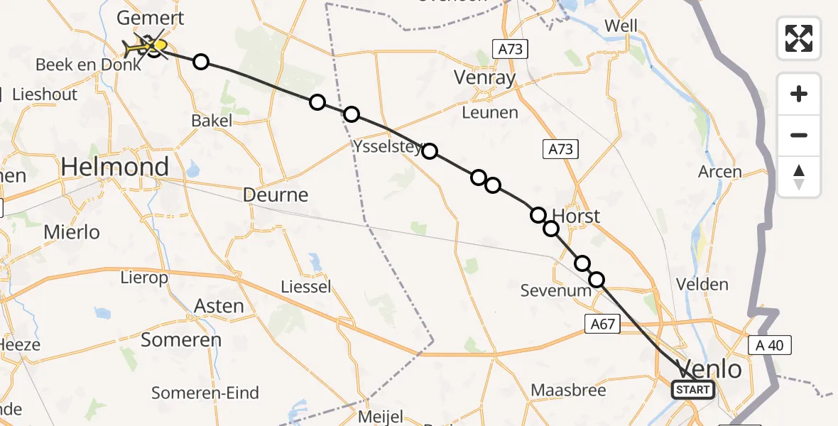 Routekaart van de vlucht: Lifeliner 3 naar Gemert, Pontanusstraat