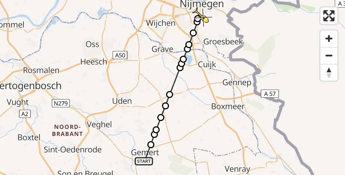 Routekaart van de vlucht: Lifeliner 3 naar Radboud Universitair Medisch Centrum, Sint Gerardusplein