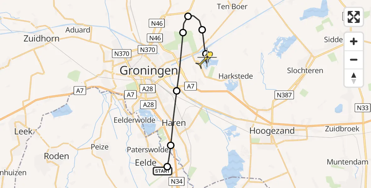 Routekaart van de vlucht: Lifeliner 4 naar Meerstad, Hooidijk