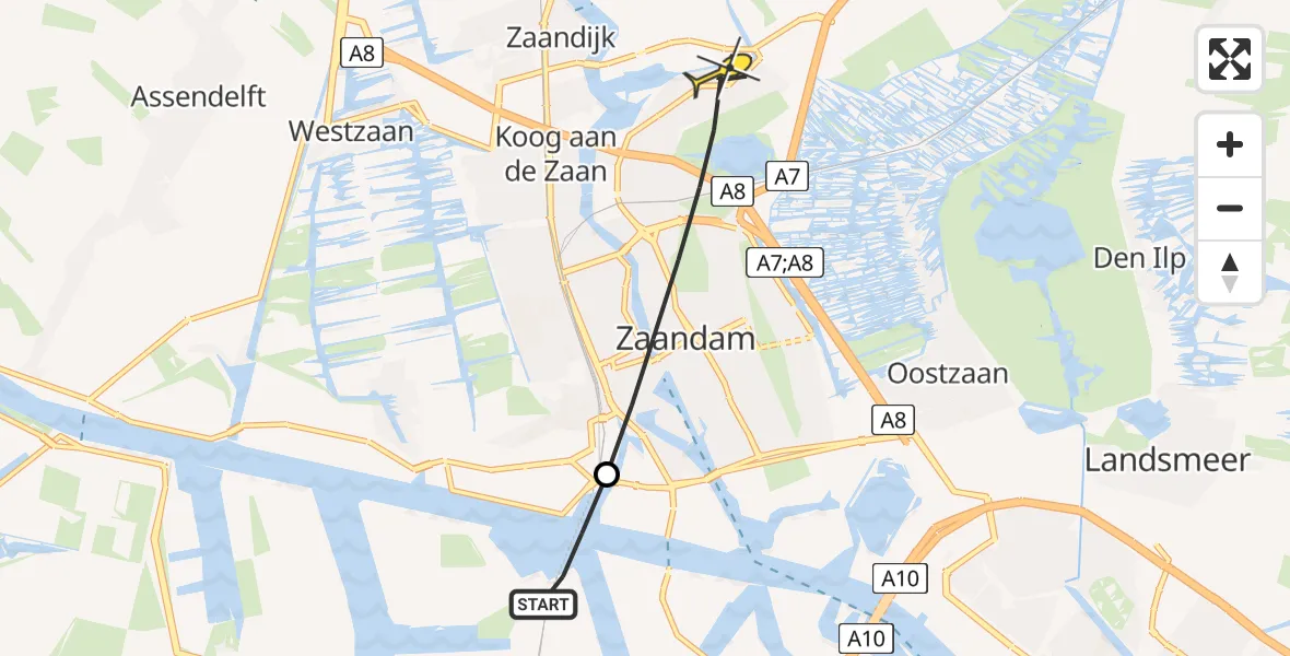 Routekaart van de vlucht: Lifeliner 1 naar Zaandam, Gerrit Bolkade