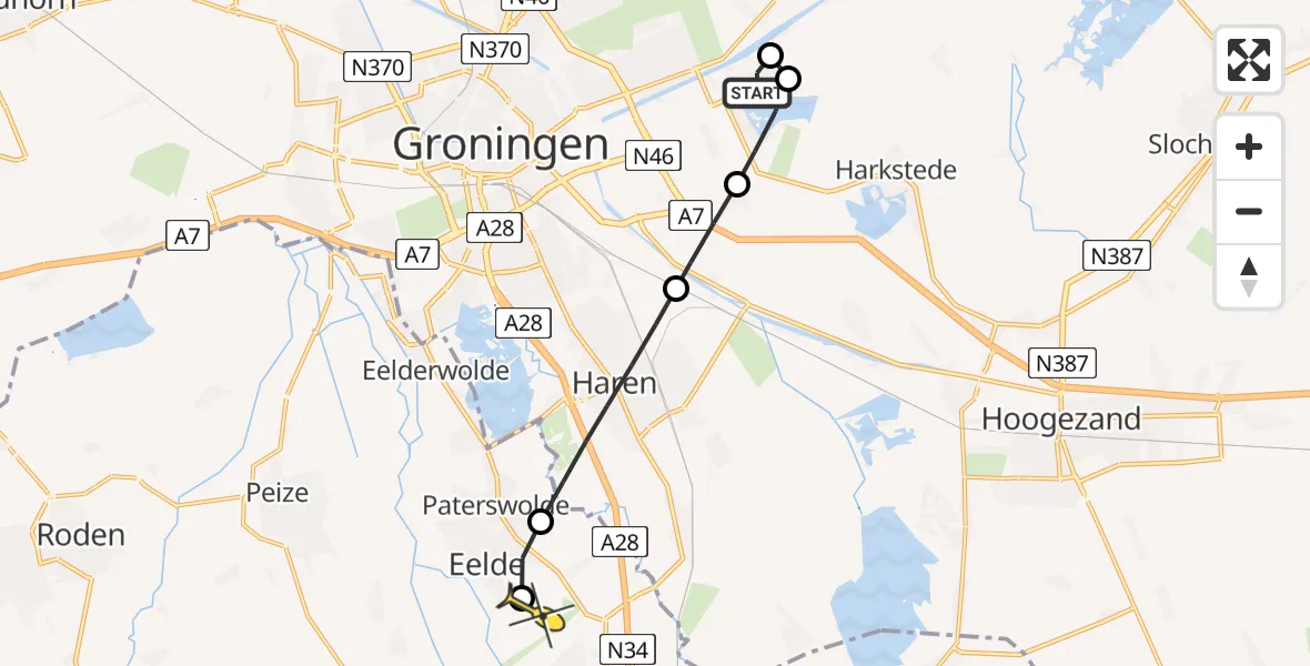 Routekaart van de vlucht: Lifeliner 4 naar Groningen Airport Eelde, Schoenerbrik