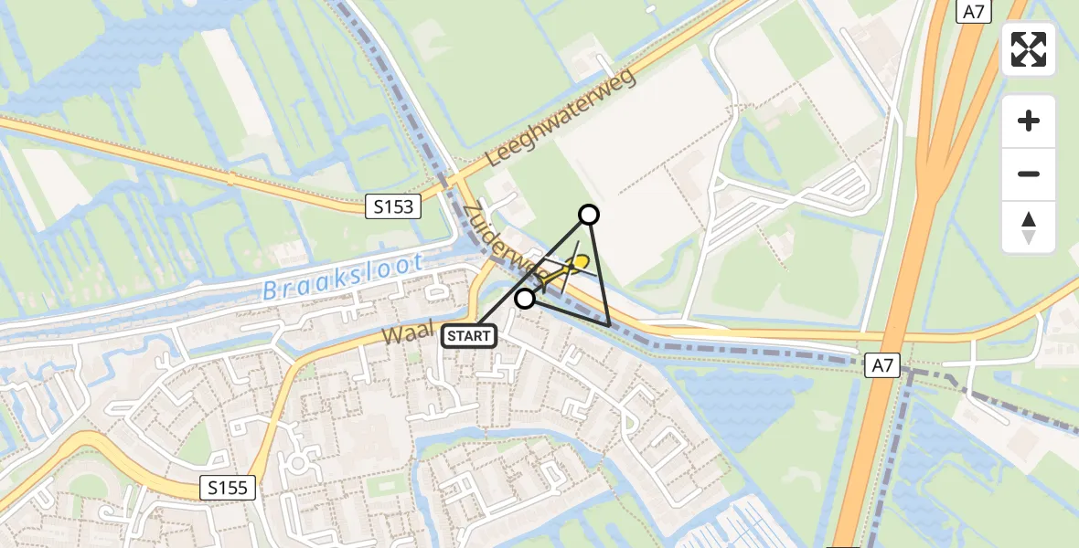 Routekaart van de vlucht: Lifeliner 1 naar Wijdewormer, Zuiderweg