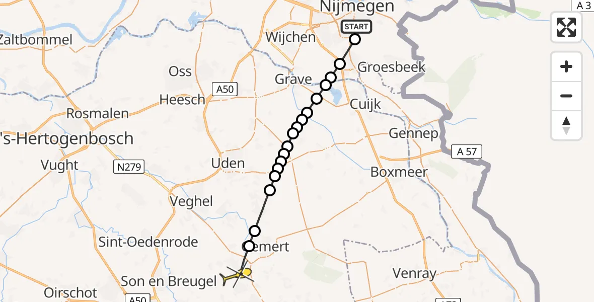 Routekaart van de vlucht: Lifeliner 3 naar Beek en Donk, Buurmansweg