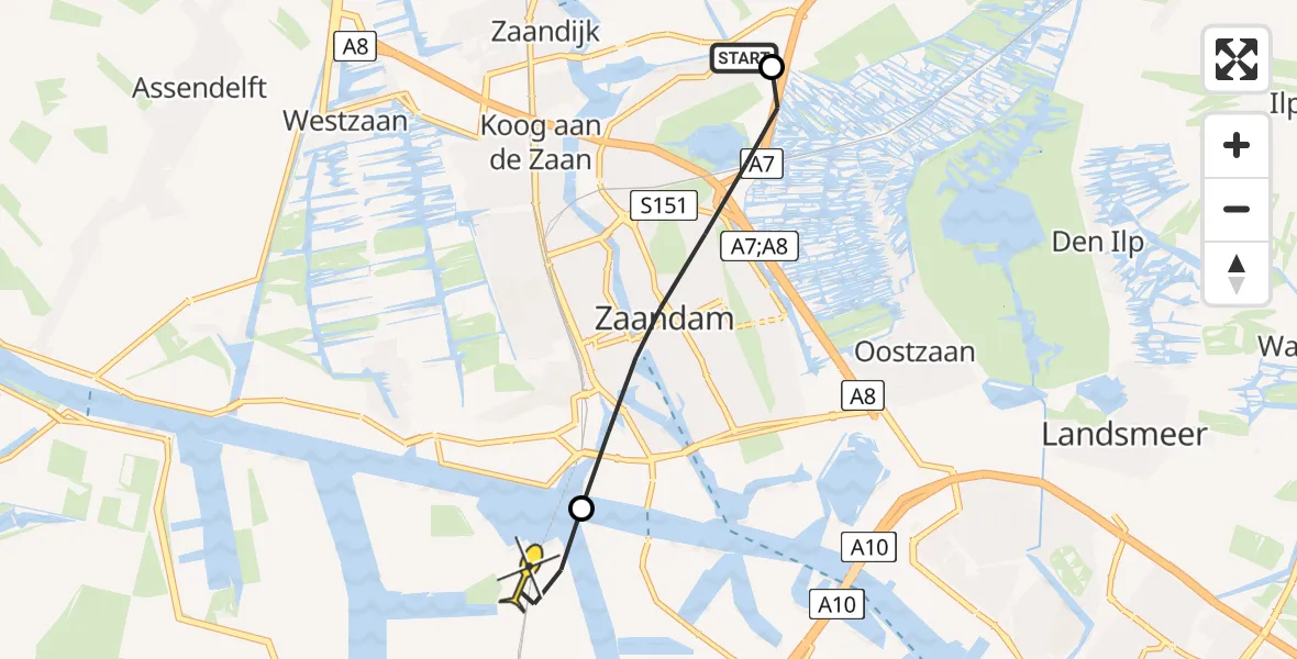 Routekaart van de vlucht: Lifeliner 1 naar Amsterdam Heliport, 111