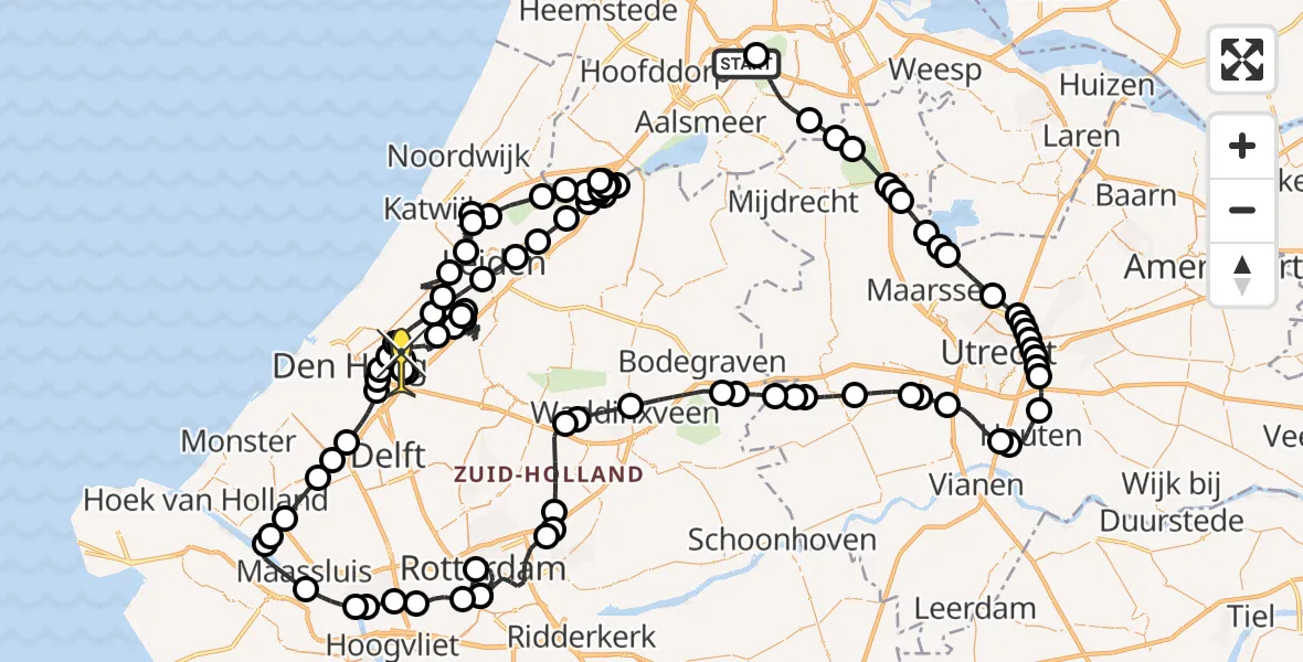 Routekaart van de vlucht: Politieheli naar Voorburg, Aalsmeer