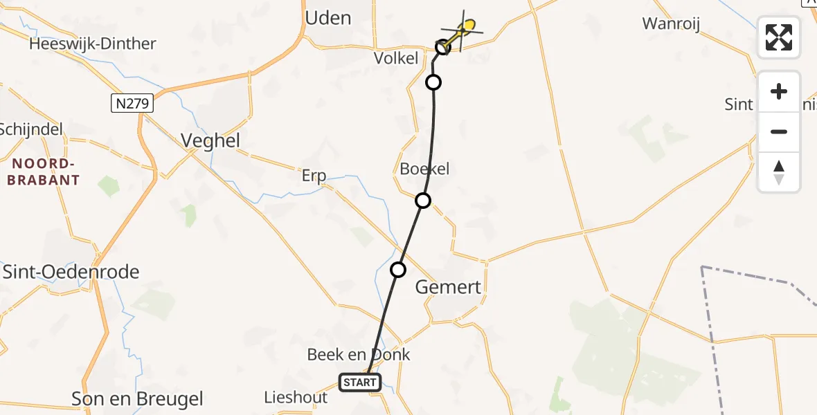 Routekaart van de vlucht: Lifeliner 3 naar Vliegbasis Volkel, Starreboslaan