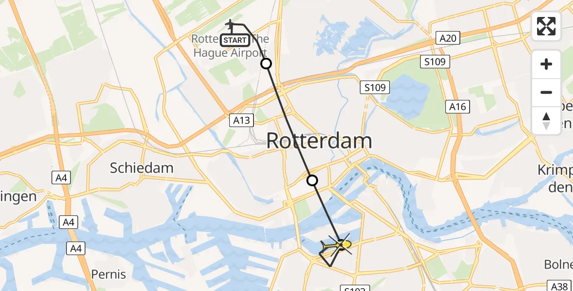 Routekaart van de vlucht: Lifeliner 2 naar Rotterdam, Edsger Dijkstralaan