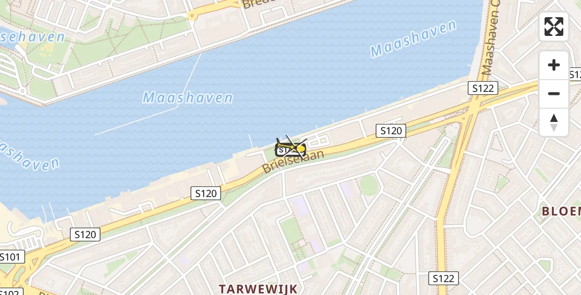 Routekaart van de vlucht: Lifeliner 2 naar Rotterdam, Balkon aan de Maashaven