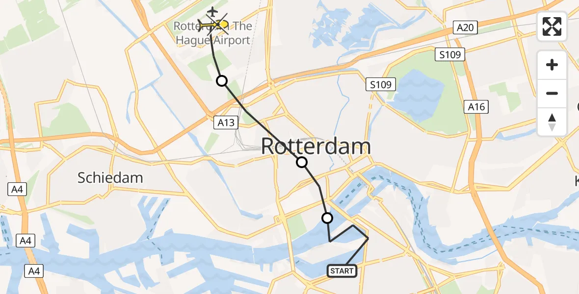 Routekaart van de vlucht: Lifeliner 2 naar Rotterdam The Hague Airport, Hillelaan