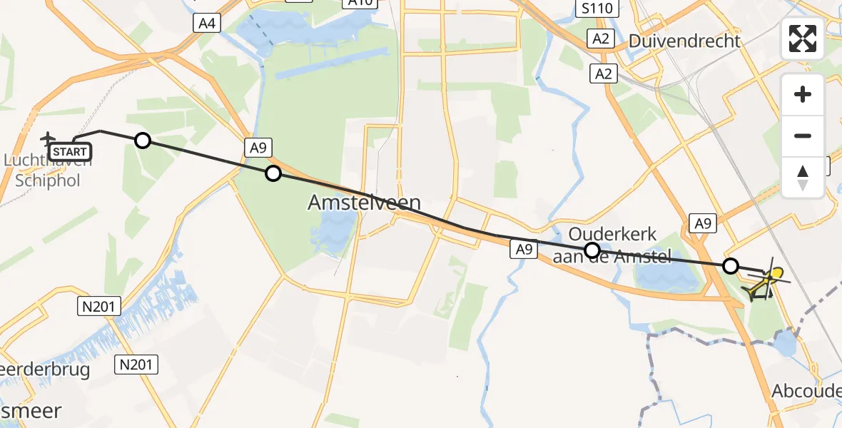 Routekaart van de vlucht: Lifeliner 1 naar Academisch Medisch Centrum (AMC), Halim P.K. straat