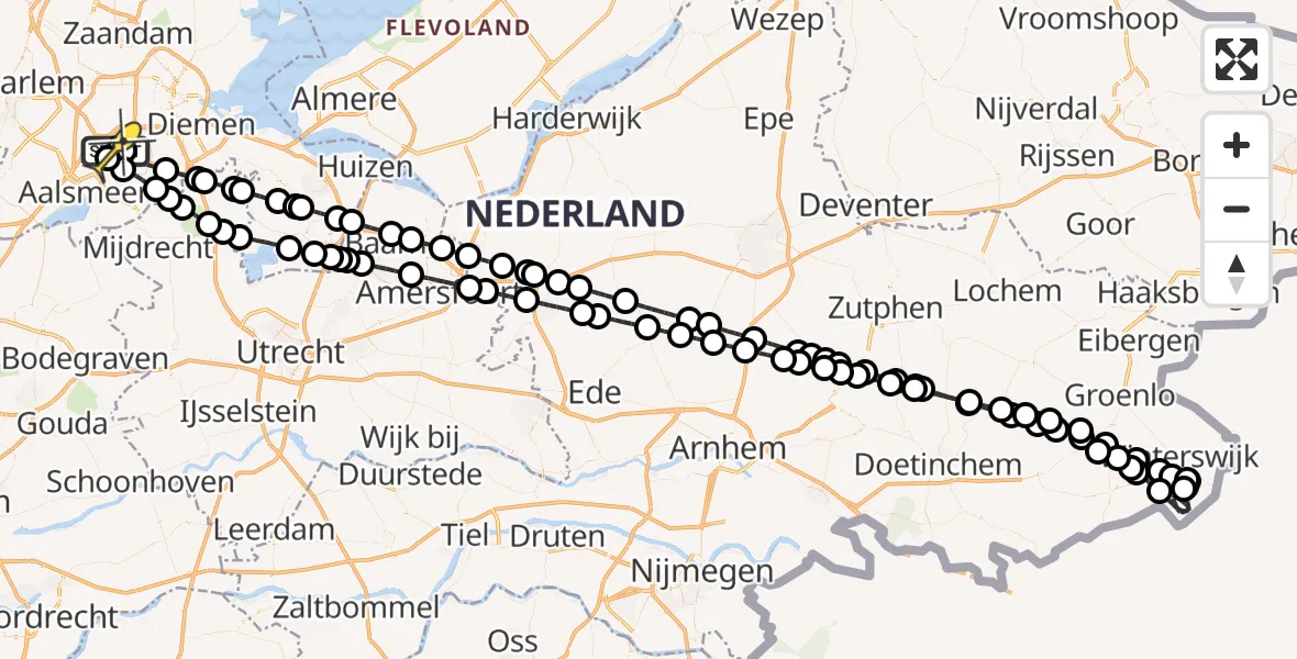 Routekaart van de vlucht: Politieheli naar Schiphol, Kraayveldstraat