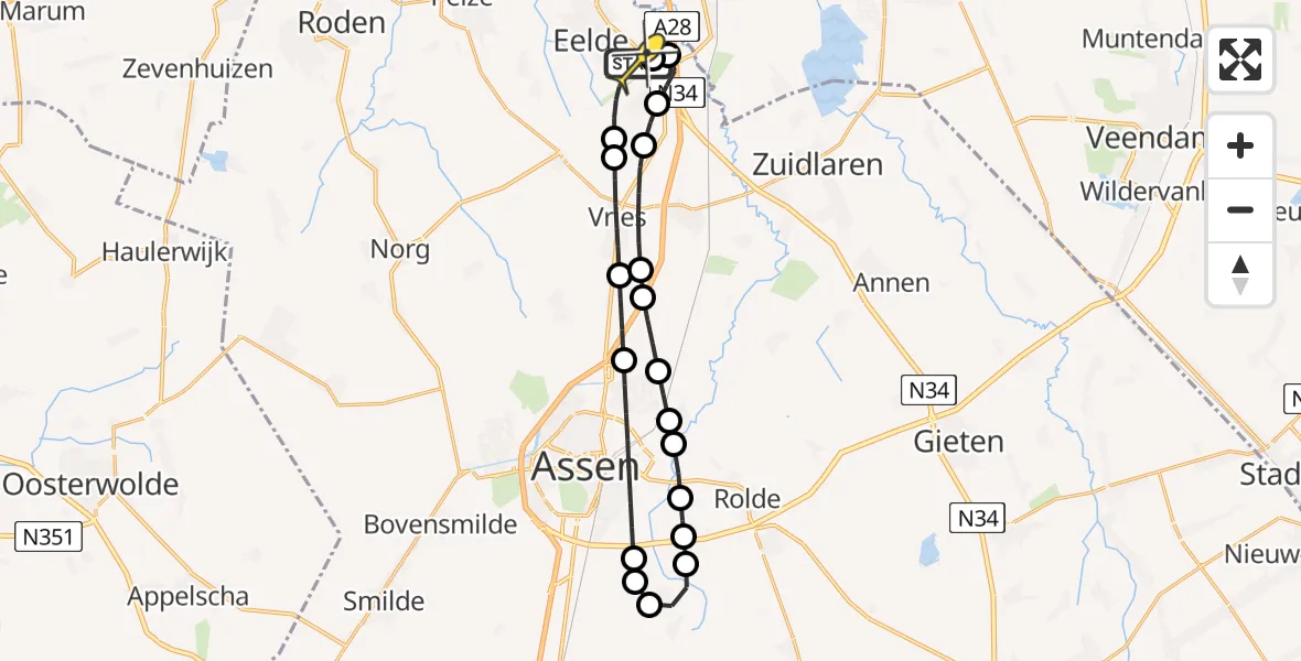 Routekaart van de vlucht: Lifeliner 4 naar Groningen Airport Eelde, Moespot