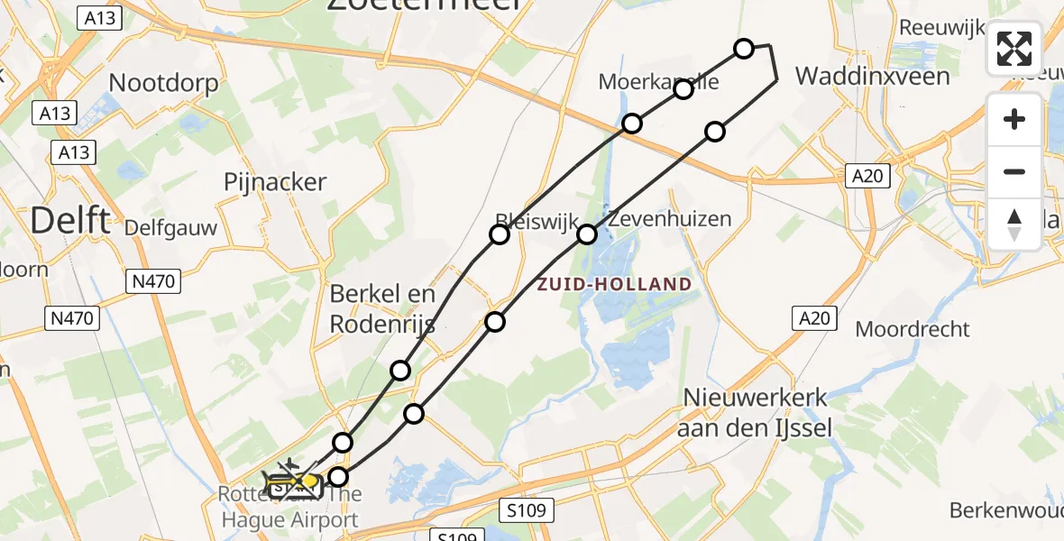 Routekaart van de vlucht: Lifeliner 2 naar Rotterdam The Hague Airport, Bovendijk