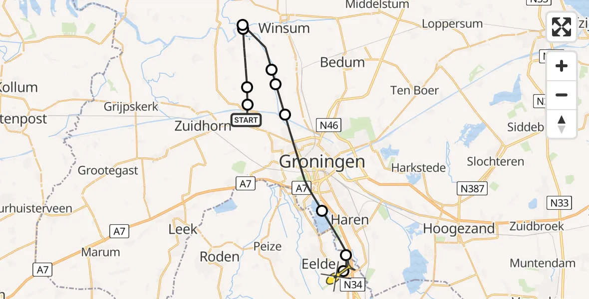 Routekaart van de vlucht: Lifeliner 4 naar Groningen Airport Eelde, Medenerweg