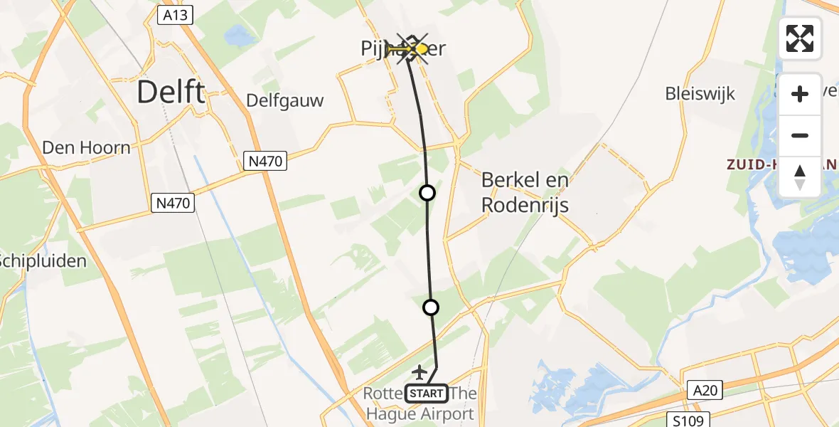 Routekaart van de vlucht: Lifeliner 2 naar Pijnacker, Brandenburgbaan