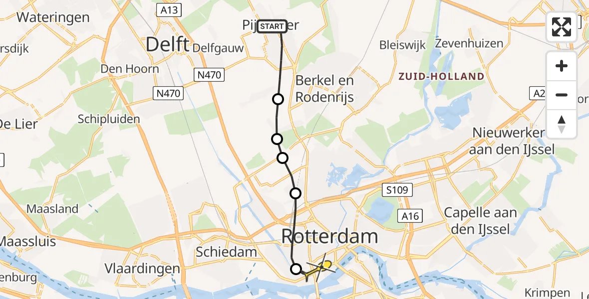 Routekaart van de vlucht: Lifeliner 2 naar Erasmus MC, Lozerlaan