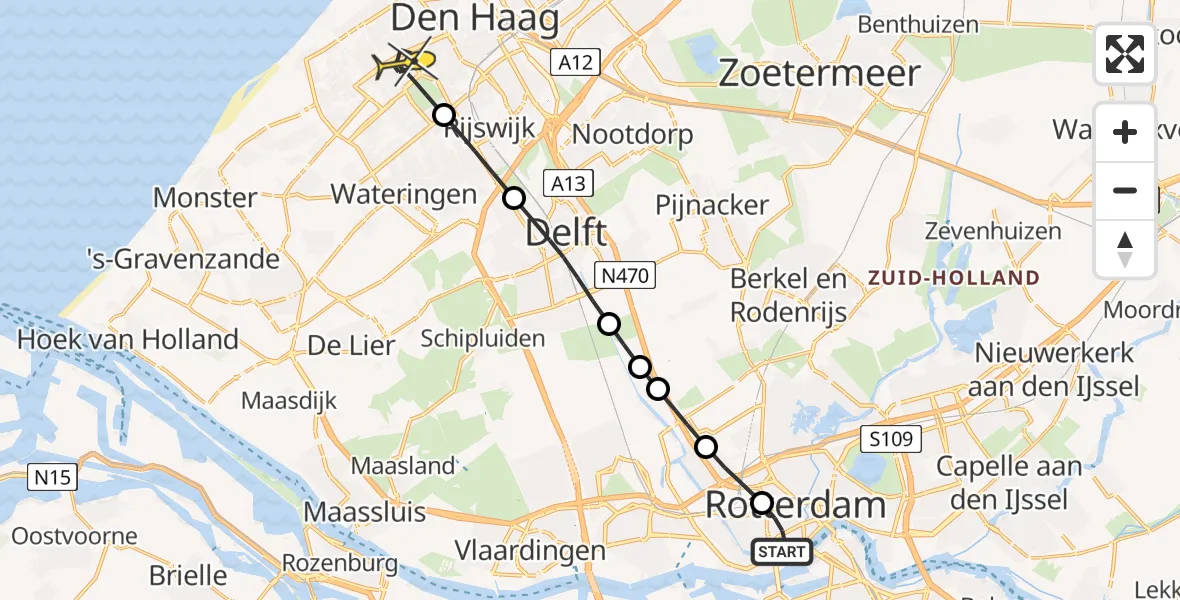 Routekaart van de vlucht: Lifeliner 2 naar Den Haag, Josephlaan