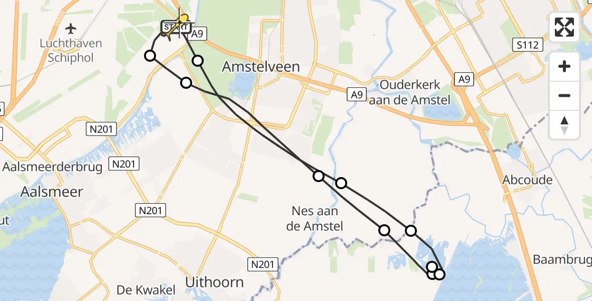 Vluchtroute Politiehelikopter van Schiphol naar Schiphol