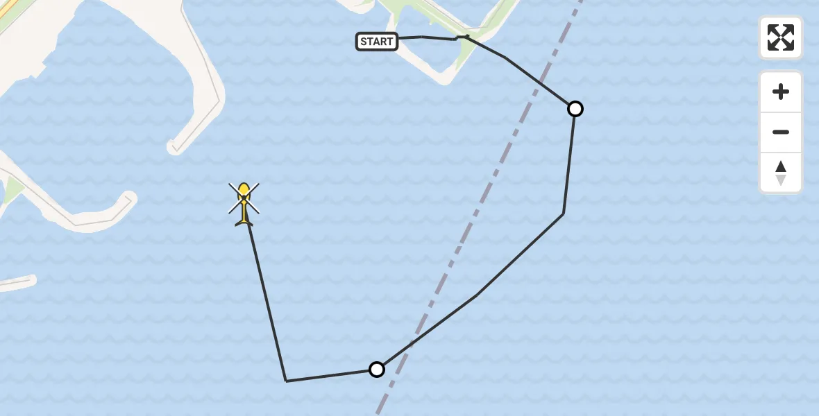 Routekaart van de vlucht: Kustwachthelikopter naar Vrouwenpolder, Faelweg