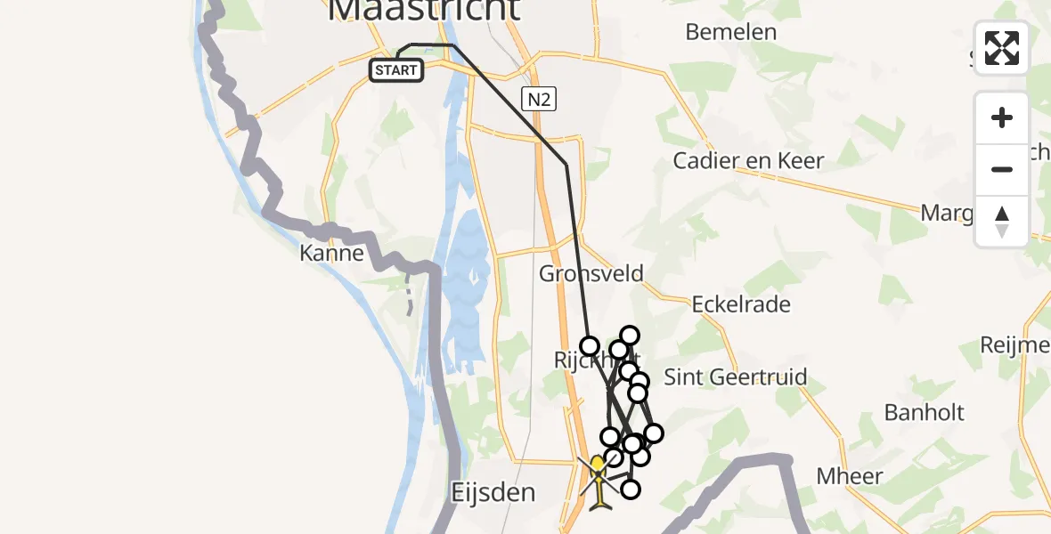 Routekaart van de vlucht: Politiehelikopter naar Eijsden, Maasboulevard