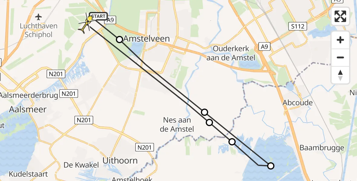 Vluchtroute Politiehelikopter van Schiphol naar Schiphol