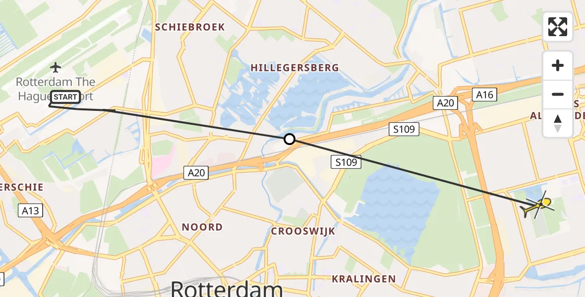 Routekaart van de vlucht: Lifeliner 2 naar Rotterdam, Van der Duijn van Maasdamweg