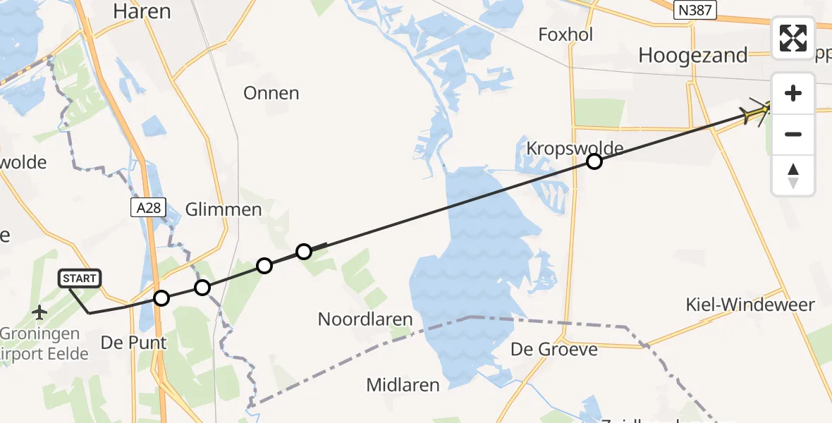 Routekaart van de vlucht: Lifeliner 4 naar Hoogezand, Duinstraat