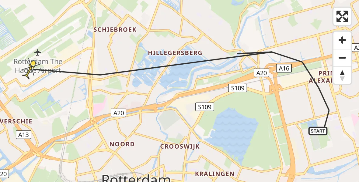 Routekaart van de vlucht: Lifeliner 2 naar Rotterdam The Hague Airport, Wormserstraat