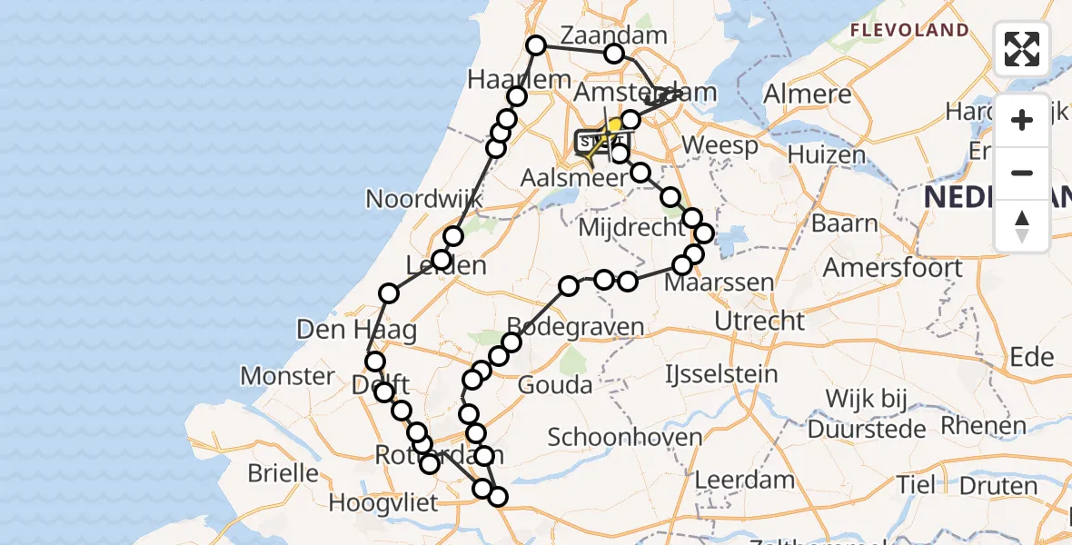 Vluchtroute Politiehelikopter van Schiphol naar Schiphol