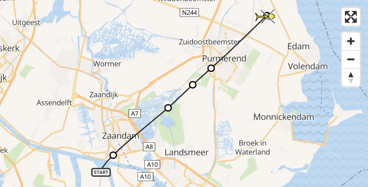 Routekaart van de vlucht: Lifeliner 1 naar Middelie, Stormhoek